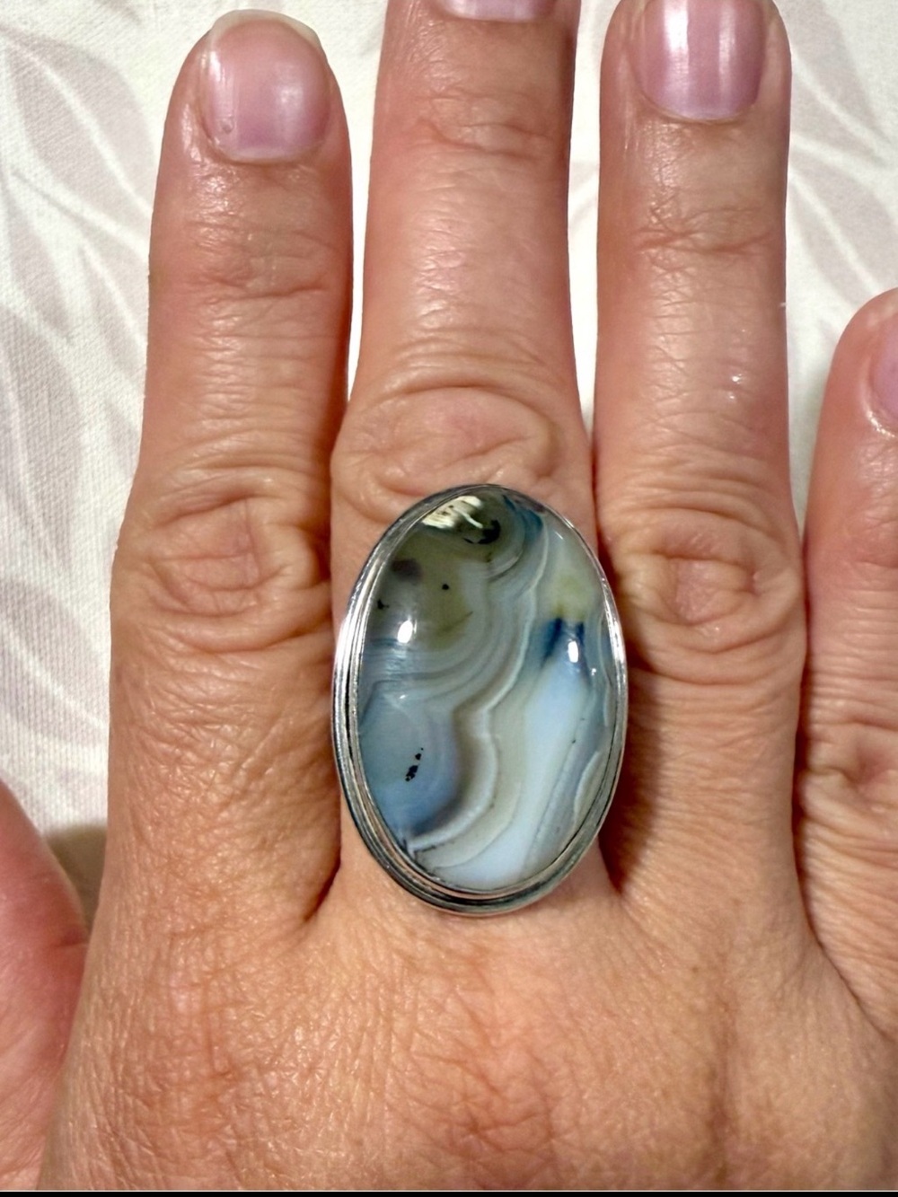 Montana Agate and Sterling Silver Adjustable Ring